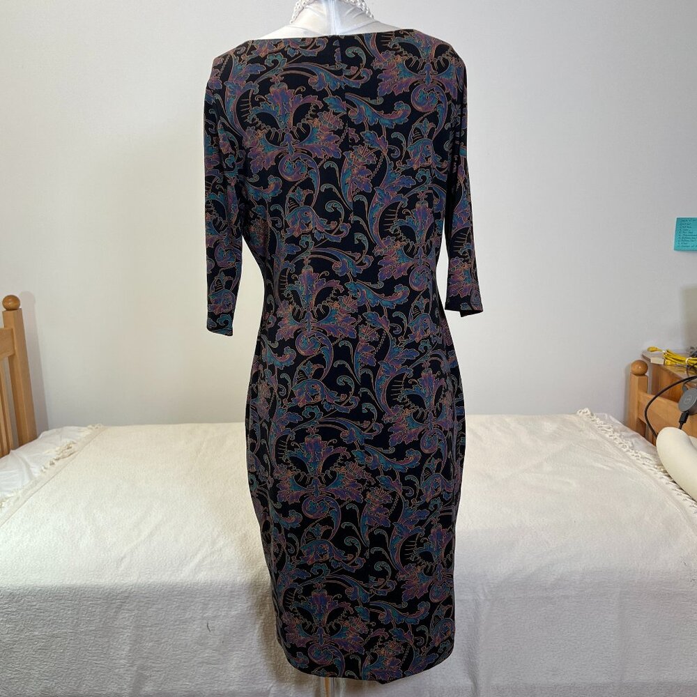 PERUVIAN CONNECTION Midi Dress-Black Gold Lavender Pima Cotton-Size Large - Picture 5 of 12